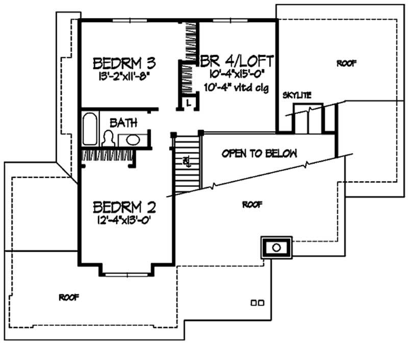Floor Plan Second Story of Craftsman Plan #146-2045