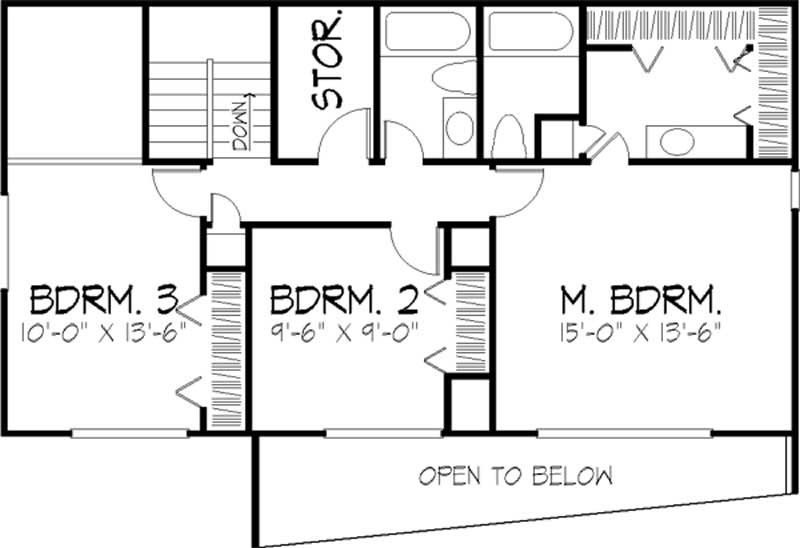 Floor Plan Second Story of Passive Solar Plan #146-2046
