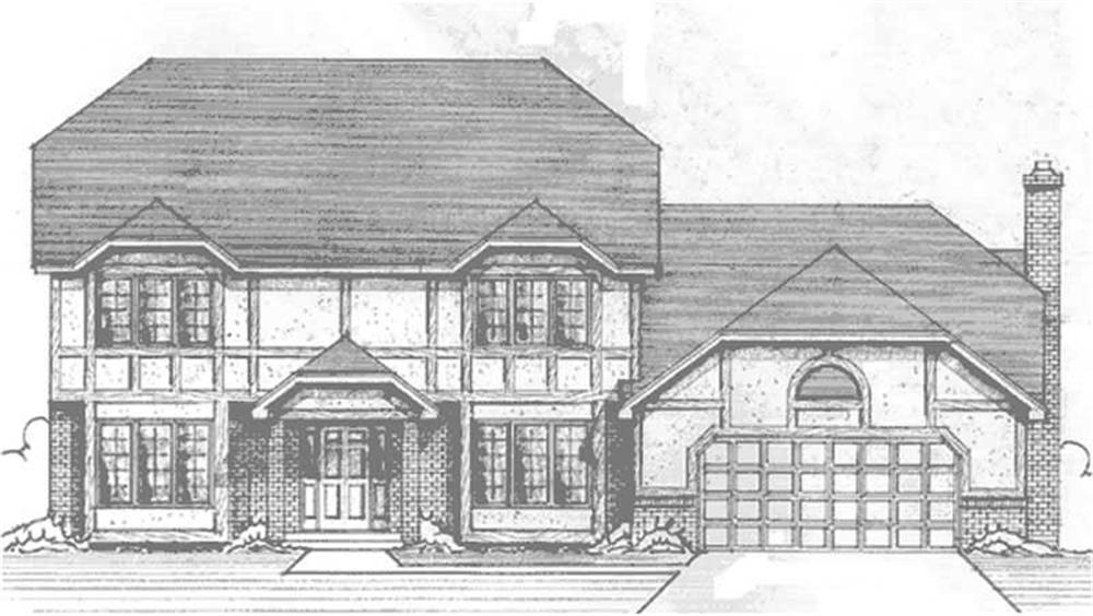 Front view of Tudor home (ThePlanCollection: House Plan #146-2084)