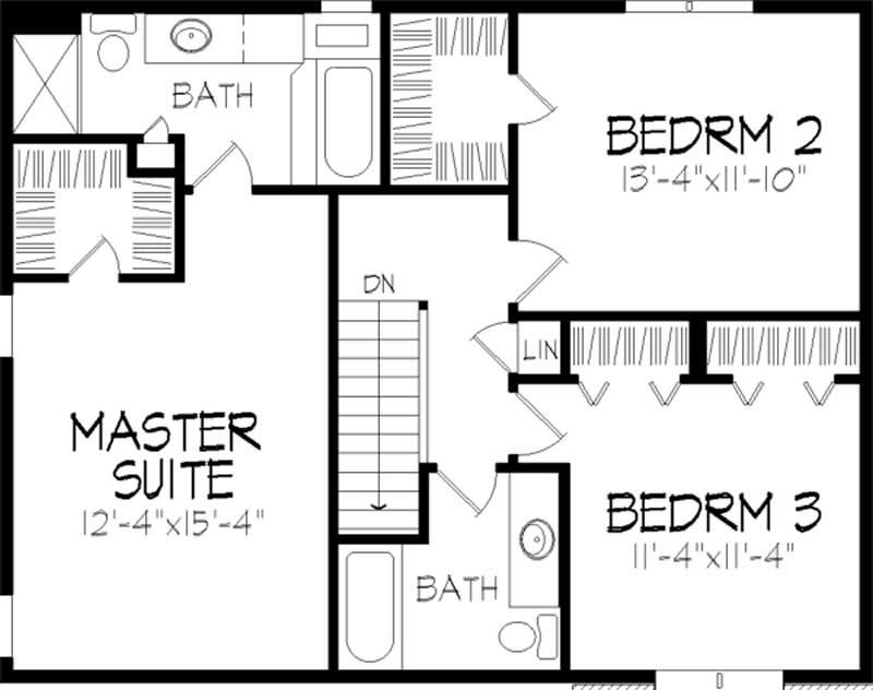 Floor Plan Second Story of Tudor Plan #146-2085