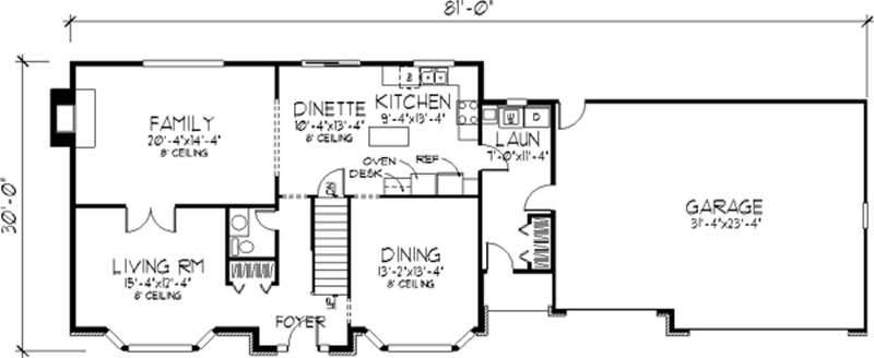 Floor Plan First Story of Colonial Plan #146-2088