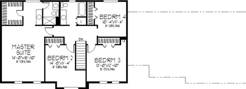 Floor Plan Second Story of Colonial Plan #146-2088