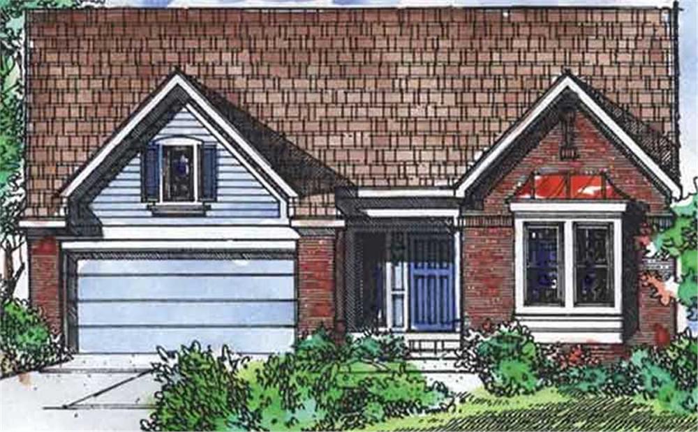 Front view of Ranch home (ThePlanCollection: House Plan #146-2107)