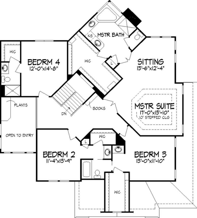 Floor Plan Second Story of Colonial Plan #146-2110