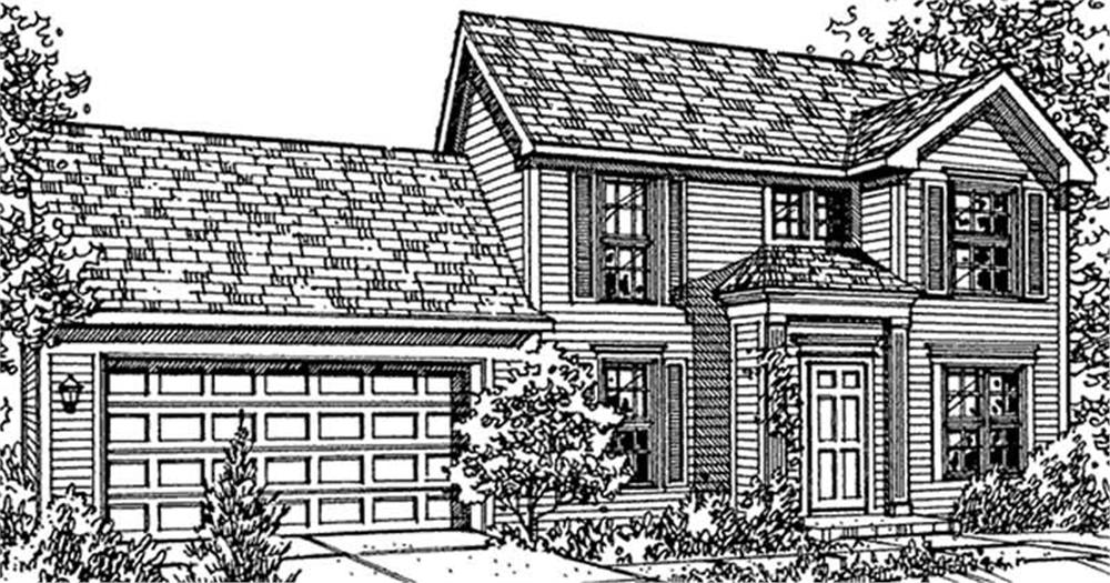 Front view of Colonial home (ThePlanCollection: House Plan #146-2142)