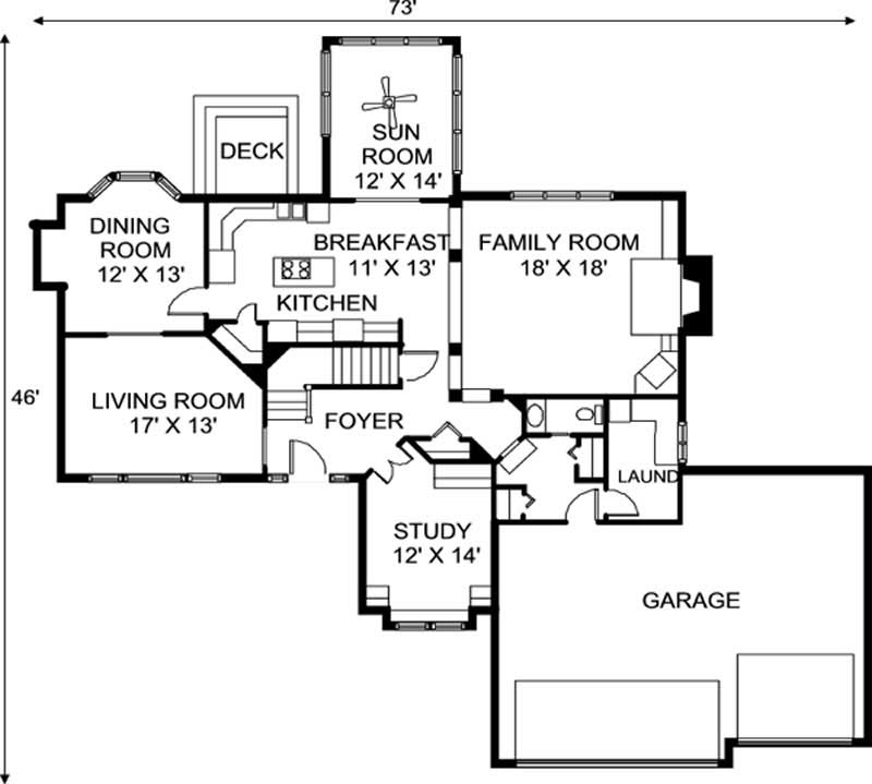 Floor Plan First Story of Colonial Plan #146-2149