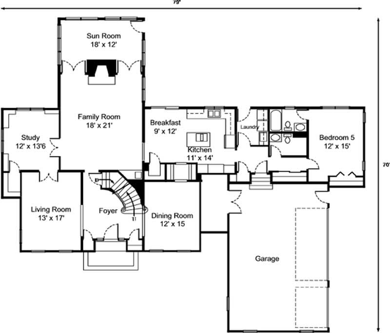 Floor Plan First Story of Colonial Plan #146-2153