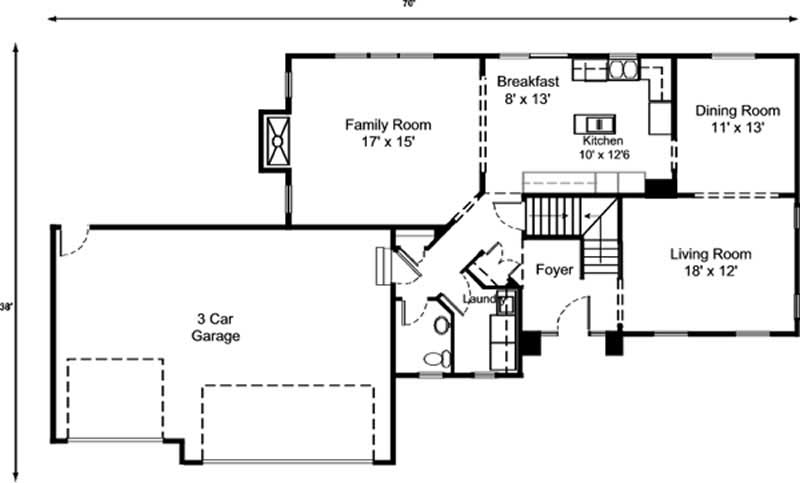 Floor Plan First Story of Colonial Plan #146-2154