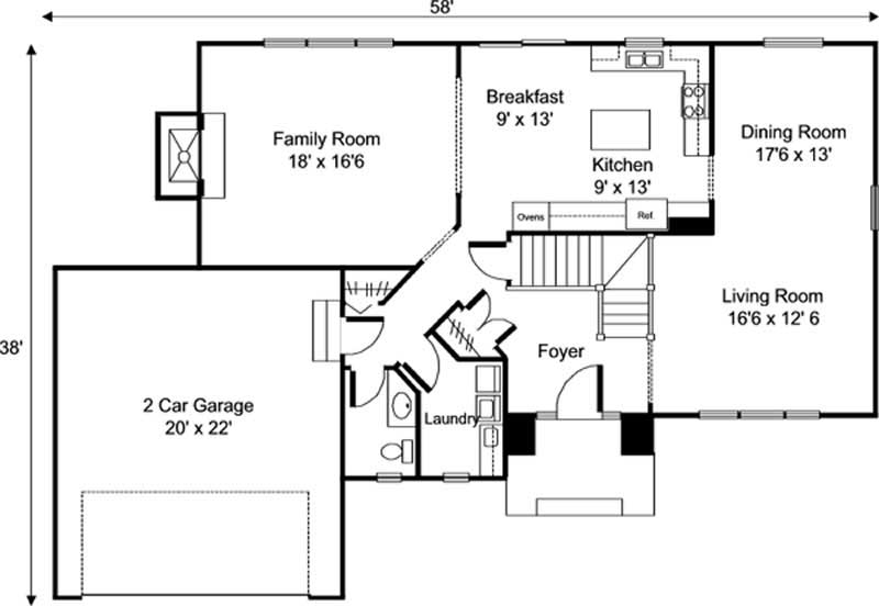 Floor Plan First Story of Colonial Plan #146-2157