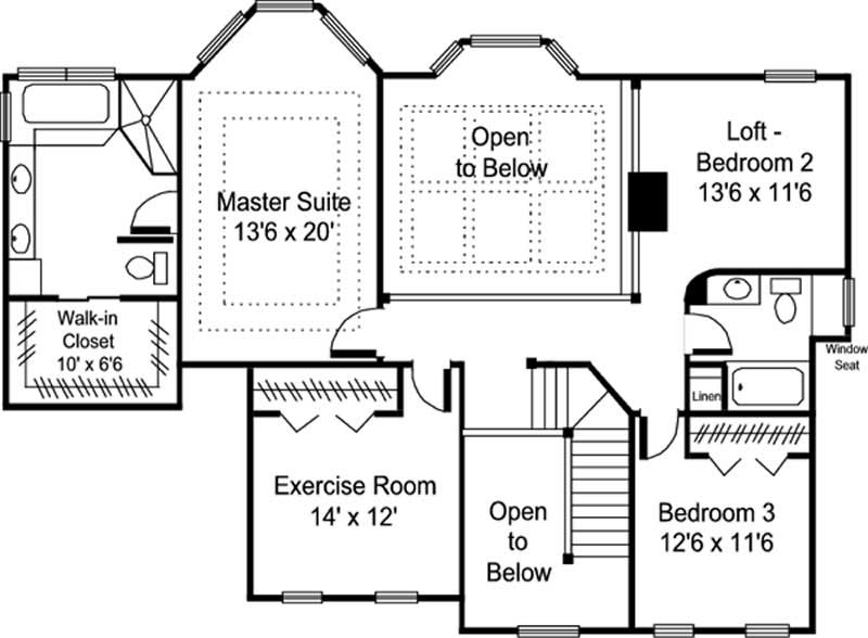 Floor Plan Second Story of Colonial Plan #146-2157