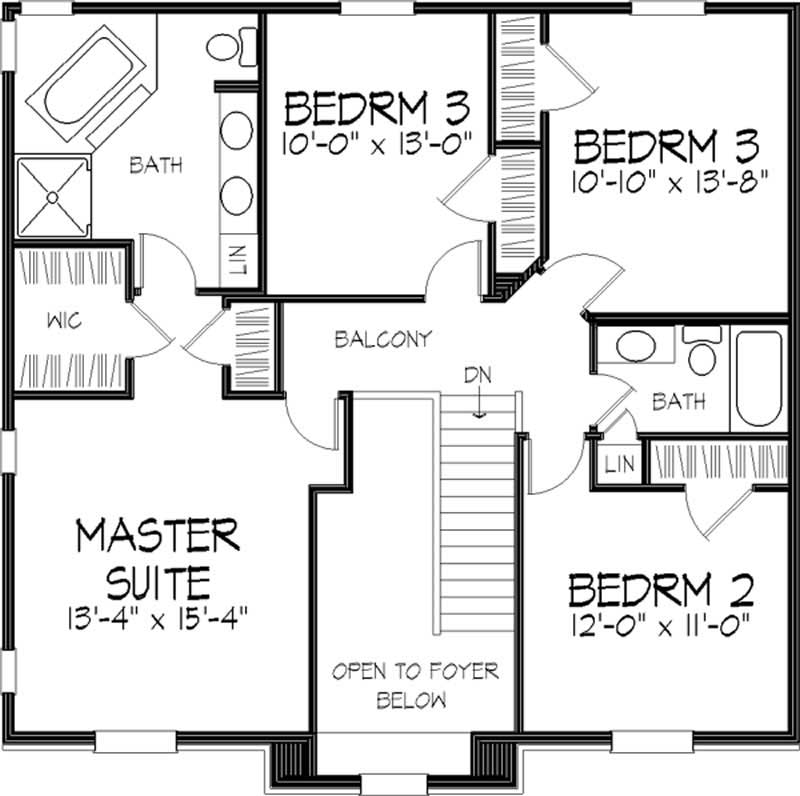 Floor Plan Second Story of Colonial Plan #146-2161