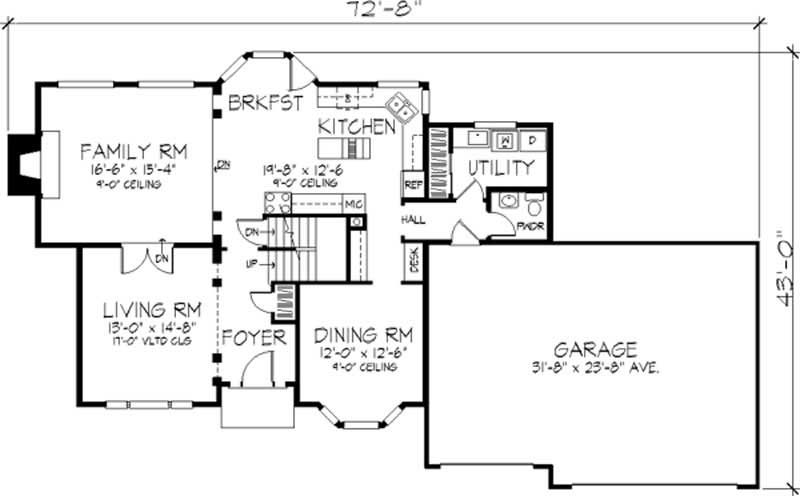 Floor Plan First Story of Colonial Plan #146-2162