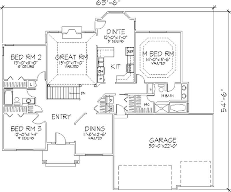 Floor Plan First Story of Ranch Plan #146-2175