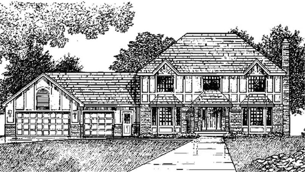 Front view of Tudor home (ThePlanCollection: House Plan #146-2179)