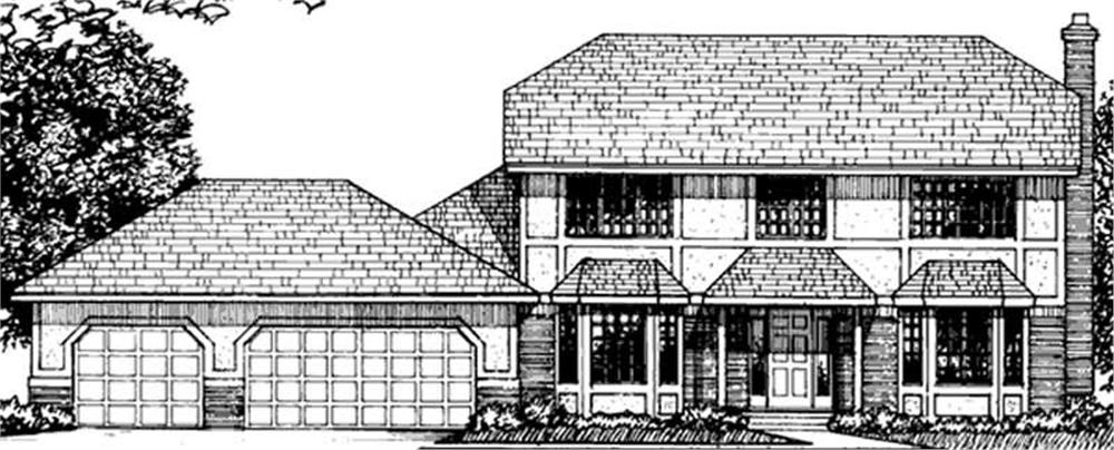 Front view of Tudor home (ThePlanCollection: House Plan #146-2181)
