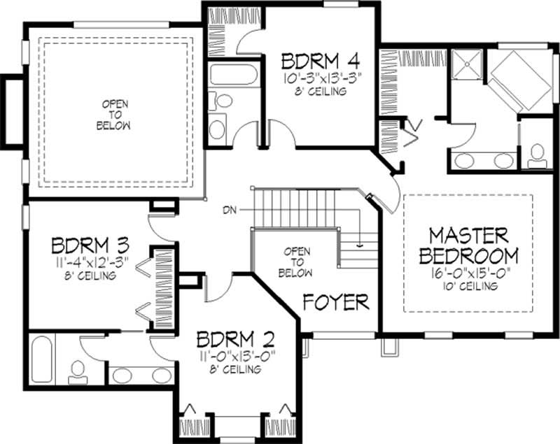 Floor Plan Second Story of European Plan #146-2183