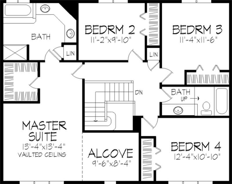 Floor Plan Second Story of Colonial Plan #146-2184