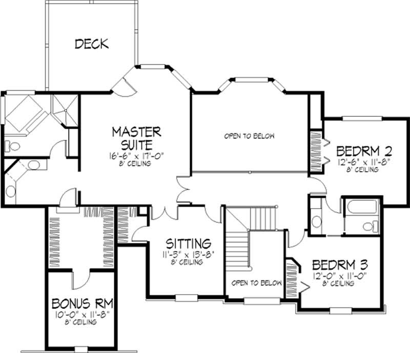 Floor Plan Second Story of European Plan #146-2187