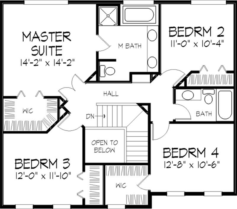 Floor Plan Second Story of Colonial Plan #146-2191