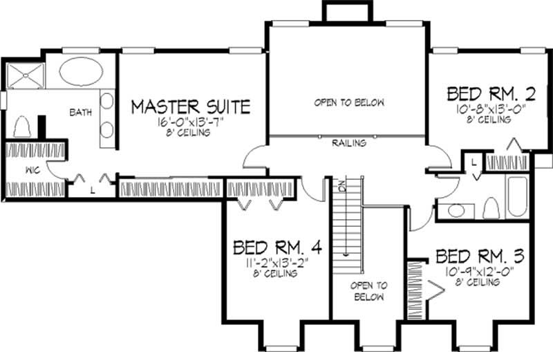 Floor Plan Second Story of Colonial Plan #146-2192