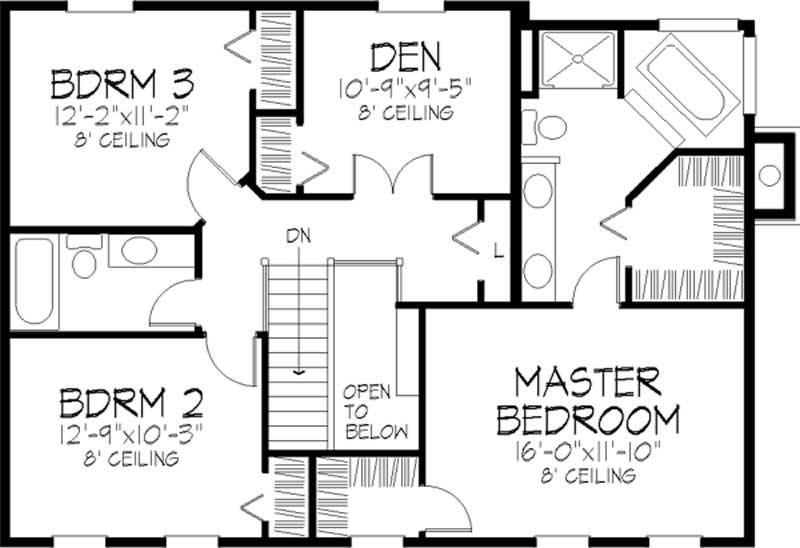 Floor Plan Second Story of Colonial Plan #146-2195