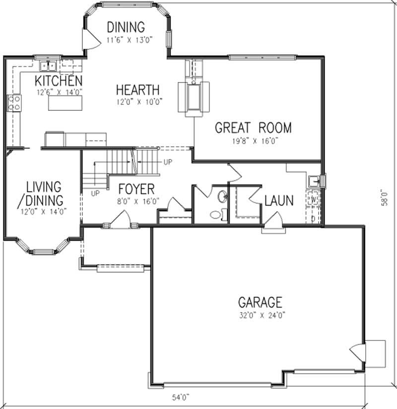 Floor Plan First Story of Colonial Plan #146-2204