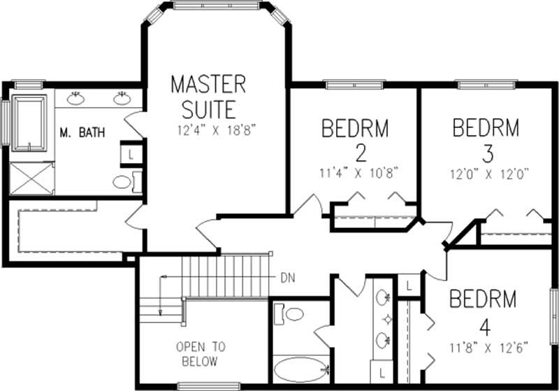 Floor Plan Second Story of Colonial Plan #146-2204