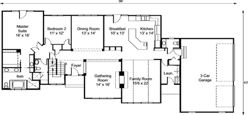 Floor Plan First Story of European Plan #146-2210