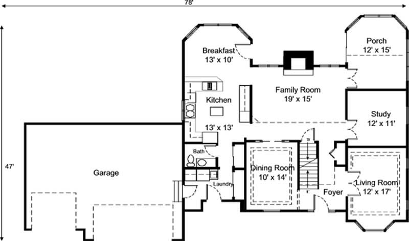 Floor Plan First Story of Colonial Plan #146-2215