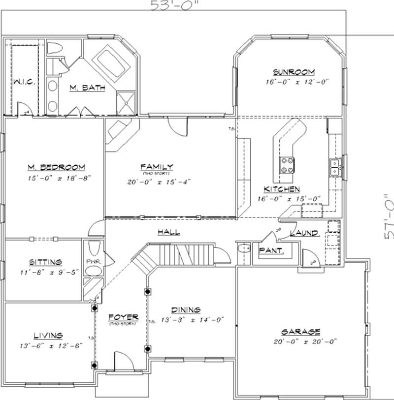 Floor Plan First Story of Colonial Plan #146-2225