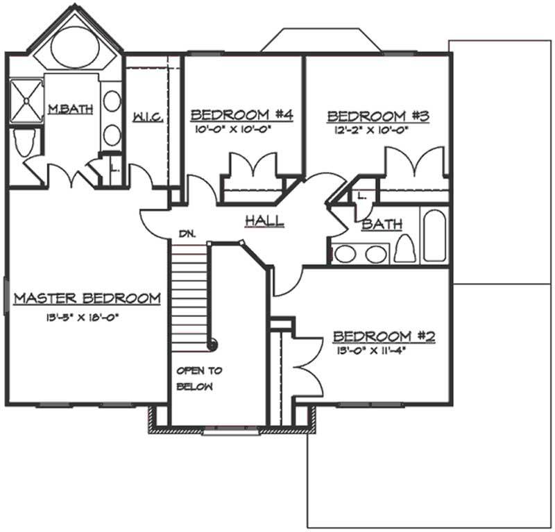 Floor Plan Second Story of Colonial Plan #146-2227