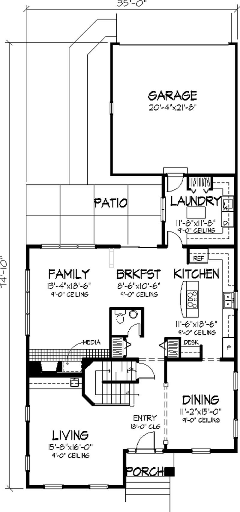 Floor Plan First Story of Colonial Plan #146-2244