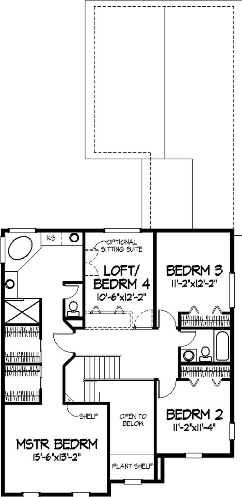 Floor Plan Second Story of Colonial Plan #146-2244