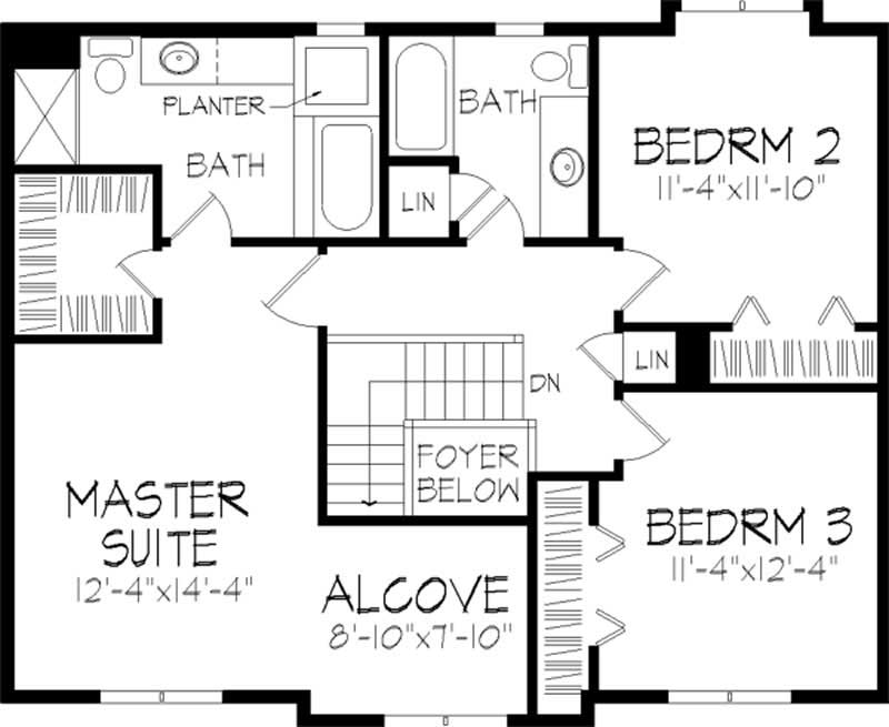 Floor Plan Second Story of Colonial Plan #146-2251