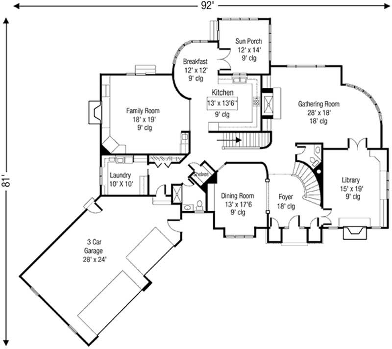 Floor Plan First Story of European Plan #146-2271