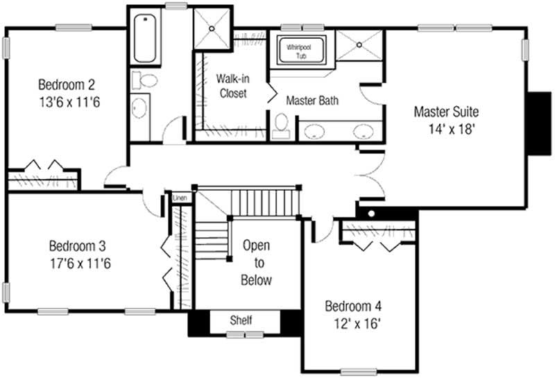 Floor Plan Second Story of European Plan #146-2276
