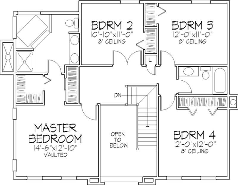 Floor Plan Second Story of Colonial Plan #146-2280
