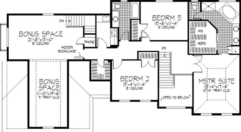 Floor Plan Second Story of European Plan #146-2295