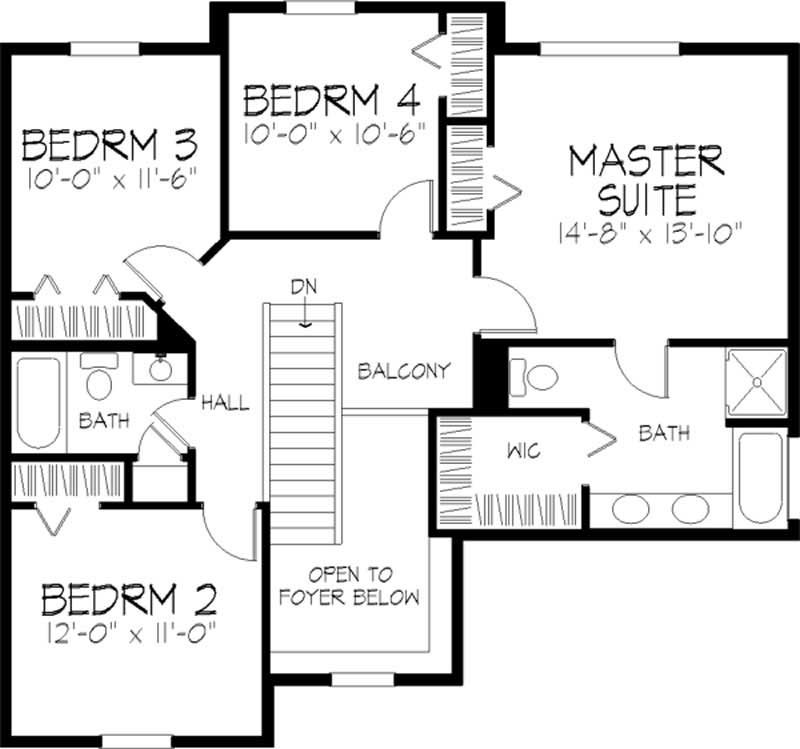 Floor Plan Second Story of European Plan #146-2302