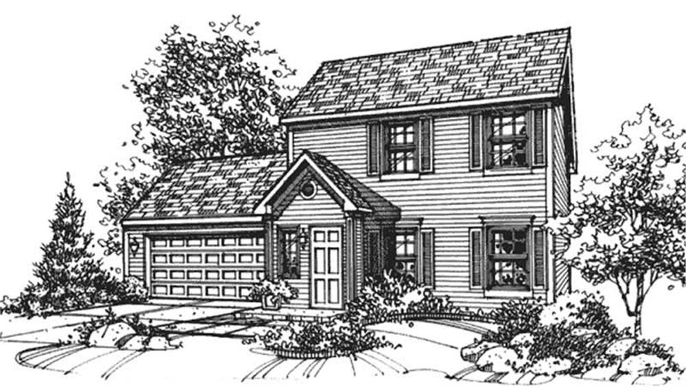 Front view of Colonial home (ThePlanCollection: House Plan #146-2334)