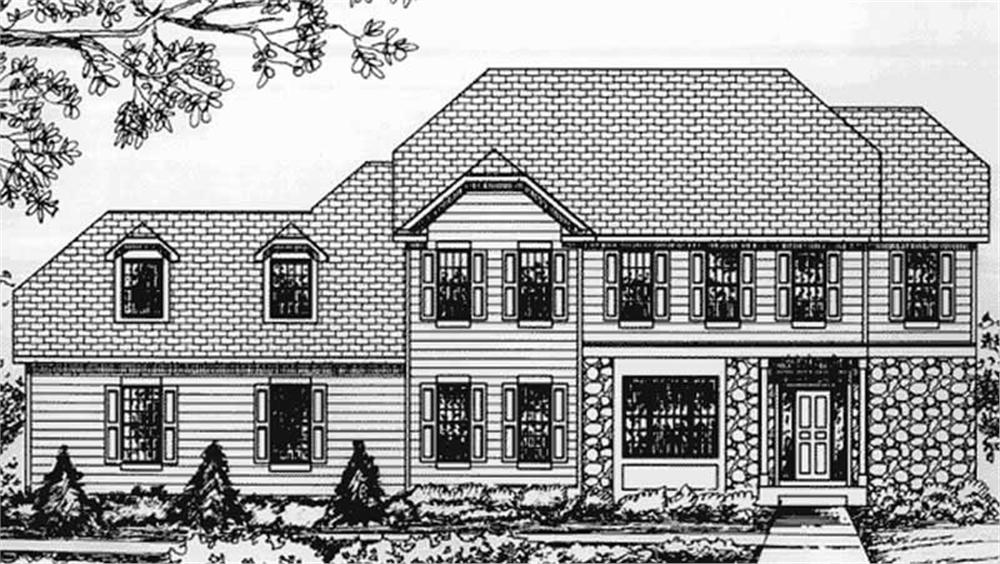 Front view of Colonial home (ThePlanCollection: House Plan #146-2365)