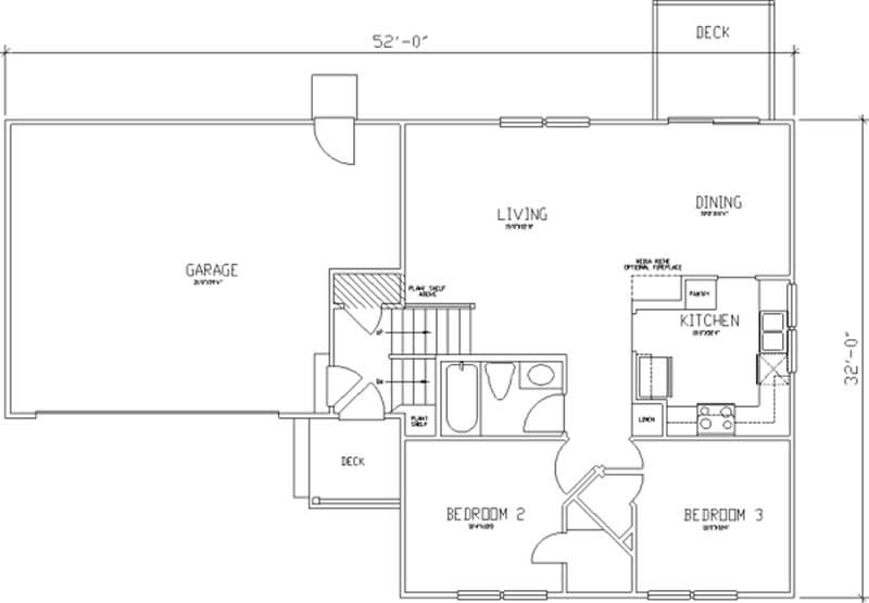 Floor Plan Second Story of Ranch Plan #146-2374