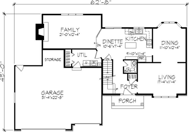 Floor Plan First Story of Tudor Plan #146-2391
