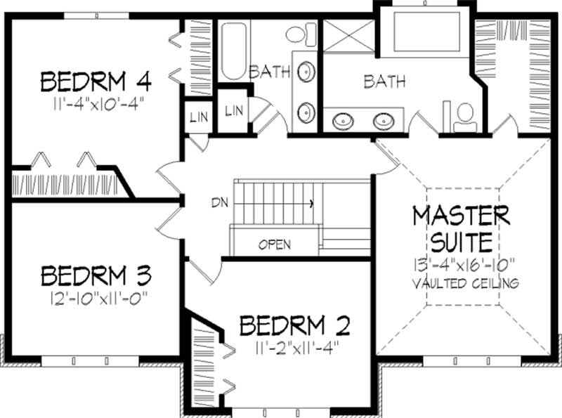 Floor Plan Second Story of Colonial Plan #146-2392