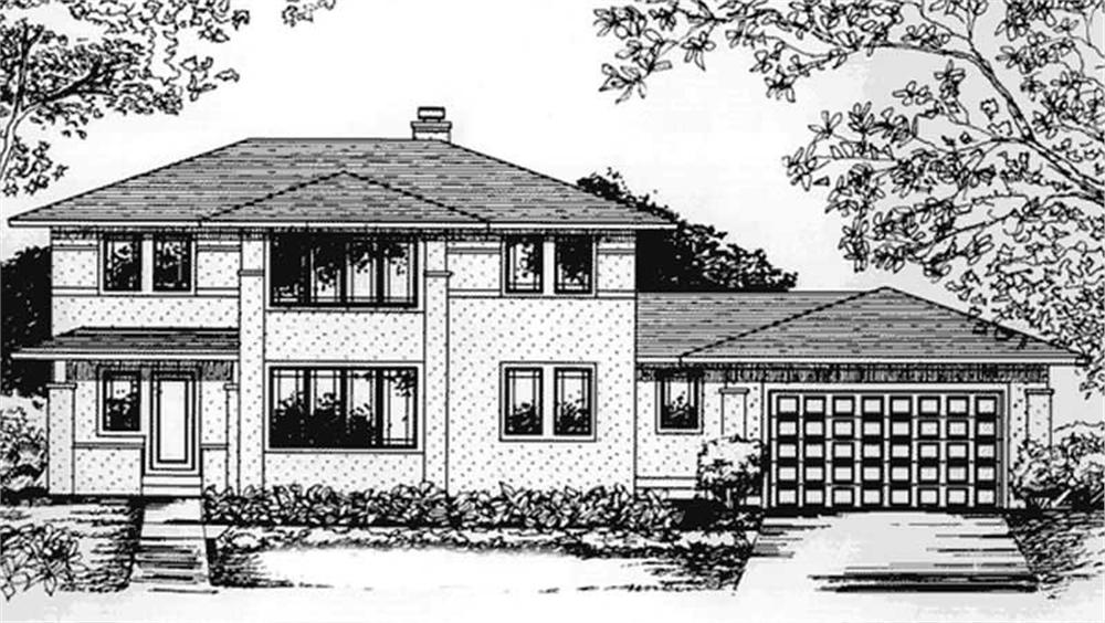 Front view of Prairie home (ThePlanCollection: House Plan #146-2412)
