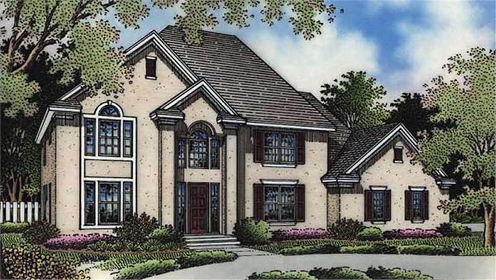 Front view of European home (ThePlanCollection: House Plan #146-2485)