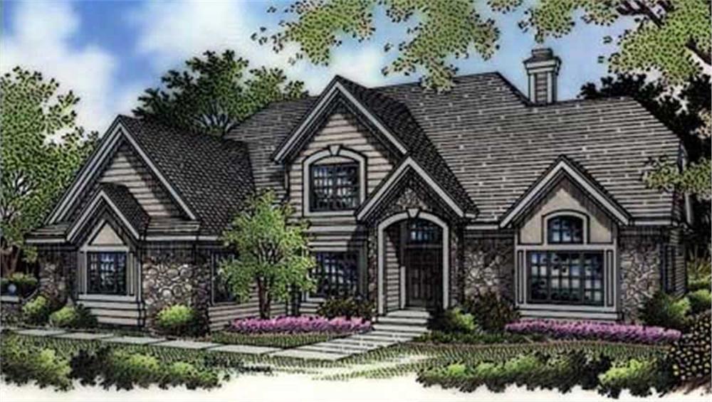 Front view of European home (ThePlanCollection: House Plan #146-2495)