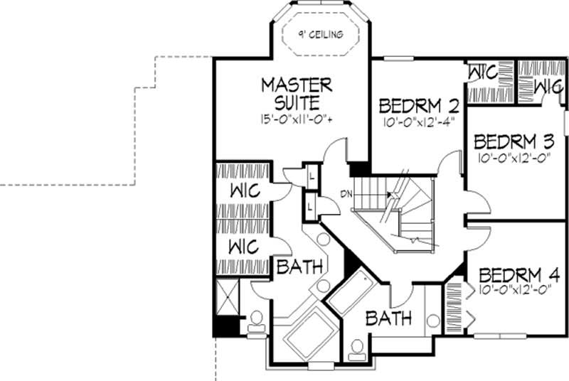 Floor Plan Second Story of European Plan #146-2520