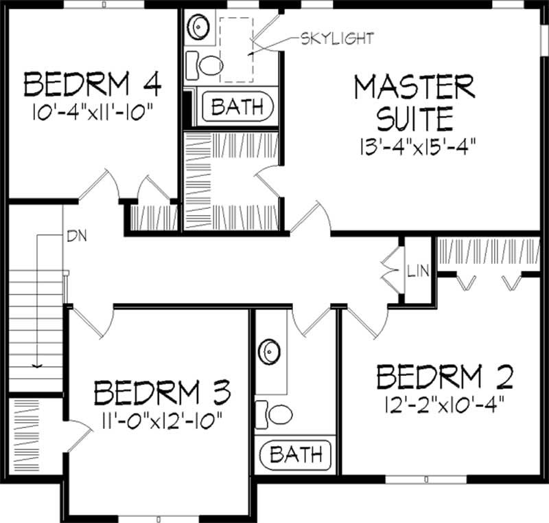 Floor Plan Second Story of Tudor Plan #146-2547
