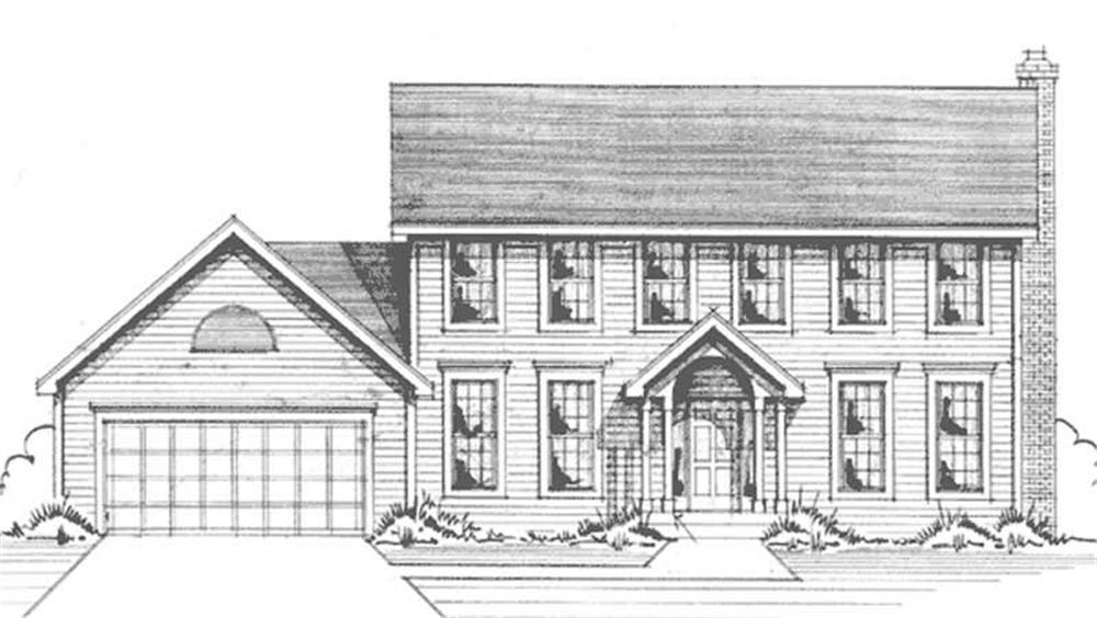Front view of Colonial home (ThePlanCollection: House Plan #146-2561)